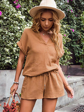 Load image into Gallery viewer, Notched Short Sleeve Top and Shorts Set