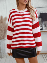 Load image into Gallery viewer, Striped Round Neck Long Sleeve Sweater