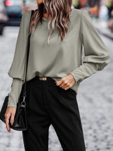 Load image into Gallery viewer, Decorative Button Round Neck Long Sleeve Blouse