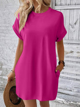 Load image into Gallery viewer, Round Neck Short Sleeve Mini Dress