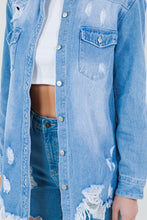 Load image into Gallery viewer, American Bazi Raw Hem Distressed Long Sleeve Denim Jacket