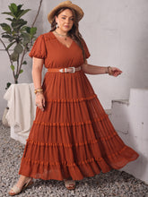 Load image into Gallery viewer, Plus Size Ruched Lace Detail V-Neck Short Sleeve Dress