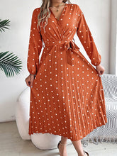 Load image into Gallery viewer, Tied Polka Dot Long Sleeve Midi Dress