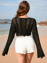 Load image into Gallery viewer, Drawstring Openwork Long Sleeve Cover-Up