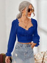Load image into Gallery viewer, Mesh Sweetheart Neck Flounce Sleeve Top