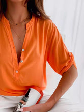 Load image into Gallery viewer, Half Button Notched Half Sleeve Blouse