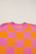 Load image into Gallery viewer, Checkered Round Neck Short Sleeve Sweater