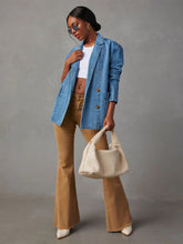 Load image into Gallery viewer, Collared Neck Long Sleeve Denim Jacket