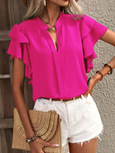 Load image into Gallery viewer, Ruffled Notched Short Sleeve Blouse
