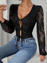 Load image into Gallery viewer, Perfee Tied Lace Long Sleeve Bodysuit