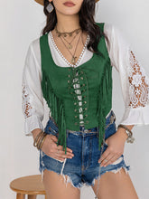 Load image into Gallery viewer, Fringe Lace-Up Wide Strap Tank
