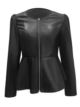 Load image into Gallery viewer, Peplum Zip Up Long Sleeve Jacket
