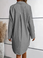 Load image into Gallery viewer, Striped Button Up Long Sleeve Mini Shirt Dress