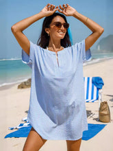 Load image into Gallery viewer, Striped Notched Short Sleeve Mini Dress