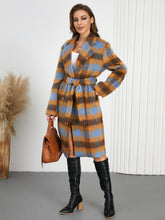 Load image into Gallery viewer, Tied Plaid Collared Neck Coat