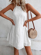 Load image into Gallery viewer, Eyelet Grecian Neck Mini Dress