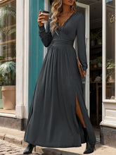 Load image into Gallery viewer, Lace Detail Slit V-Neck Long Sleeve Dress