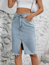 Load image into Gallery viewer, Raw Hem Slit Denim Skirt