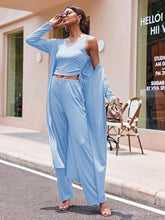 Load image into Gallery viewer, Drawstring Tank, Long Sleeve Cover Up and Pants Set