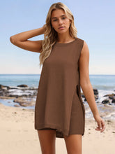 Load image into Gallery viewer, Slit Round Neck Top and Shorts Set