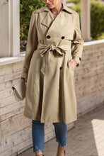 Load image into Gallery viewer, Collared Neck Tie Waist Buttoned Long Sleeve Trench Coat