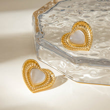Load image into Gallery viewer, Stainless Steel Cat's Eye Stone Heart Earrings