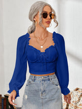 Load image into Gallery viewer, Mesh Sweetheart Neck Flounce Sleeve Top