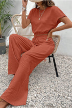Load image into Gallery viewer, Round Neck Short Sleeve Top and Pants Set