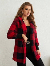 Load image into Gallery viewer, Plaid Long Sleeve Hooded Coat