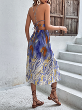 Load image into Gallery viewer, Printed Halter Neck Crisscross Tied Dress