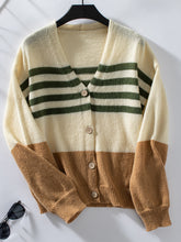 Load image into Gallery viewer, Color Block V-Neck Button Down Long Sleeve Cardigan