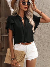 Load image into Gallery viewer, Ruffled Notched Short Sleeve Blouse