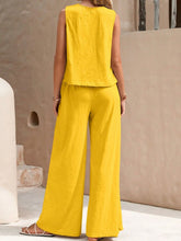 Load image into Gallery viewer, Round Neck Sleeveless Top and Wide Leg Pants Set