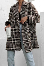 Load image into Gallery viewer, Houndstooth Collared Neck Long Sleeve Coat with Pockets