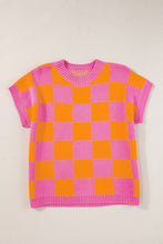 Load image into Gallery viewer, Checkered Round Neck Short Sleeve Sweater