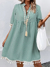Load image into Gallery viewer, Tassel Printed Notched Half Sleeve Mini Dress