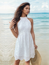 Load image into Gallery viewer, Eyelet Grecian Neck Mini Dress