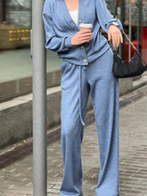 Load image into Gallery viewer, Full Size Button Up Long Sleeve Top and Pants Set