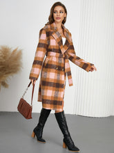 Load image into Gallery viewer, Tied Plaid Collared Neck Coat