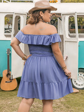 Load image into Gallery viewer, Plus Size Ruffled Smocked Off-Shoulder Mini Dress