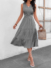Load image into Gallery viewer, Striped Johnny Collar Sleeveless Midi Dress