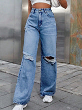 Load image into Gallery viewer, Distressed Wide Leg Jeans with Pockets