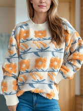 Load image into Gallery viewer, Flower Contrast Round Neck Long Sleeve Sweater