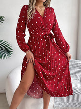 Load image into Gallery viewer, Tied Polka Dot Long Sleeve Midi Dress