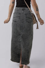 Load image into Gallery viewer, Raw Hem Midi Denim Skirt with Pockets