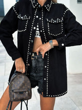 Load image into Gallery viewer, Studded Snap Down Long Sleeve Denim Shacket