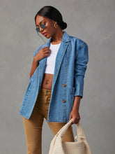 Load image into Gallery viewer, Collared Neck Long Sleeve Denim Jacket