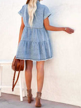 Load image into Gallery viewer, Raw Hem Short Sleeve Denim Dress