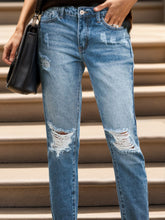 Load image into Gallery viewer, Distressed Raw Hem Jeans with Pockets