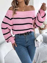 Load image into Gallery viewer, Striped Off-Shoulder Long Sleeve Sweater